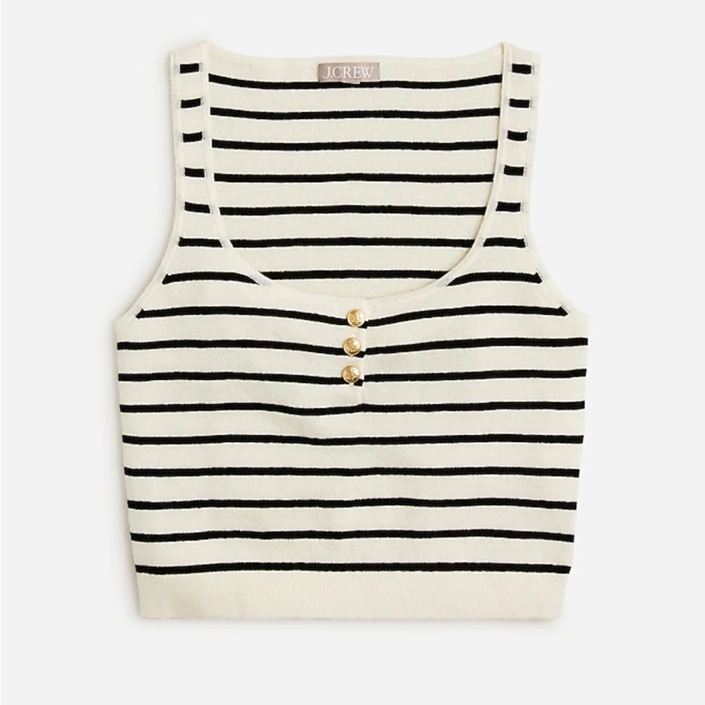 J. Crew Black and White Striped Tank Top with Button Detail